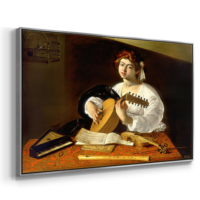 Le joueur de luth (version Wildenstein), v. 1596 - Toile tendue avec châssis Caravaggio, 26 x 40, Argent