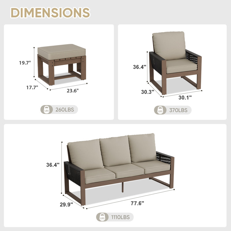 Ensemble de conversation pour 5 personnes, Beige
