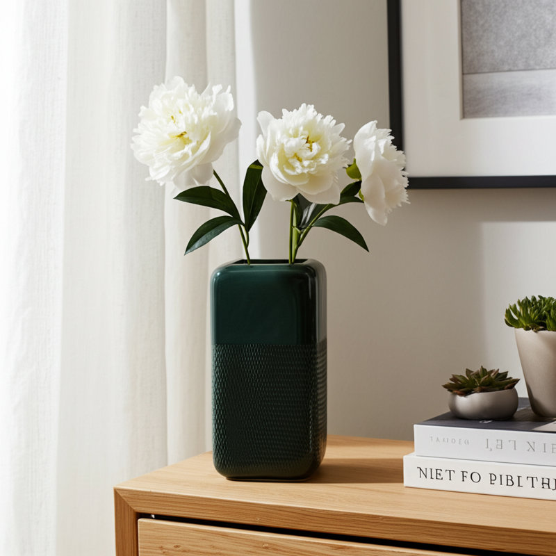 Vase à fleurs moderne arrondi pour la décoration intérieure - Vase de table décoratif pour le salon ou le vestibule, Vert