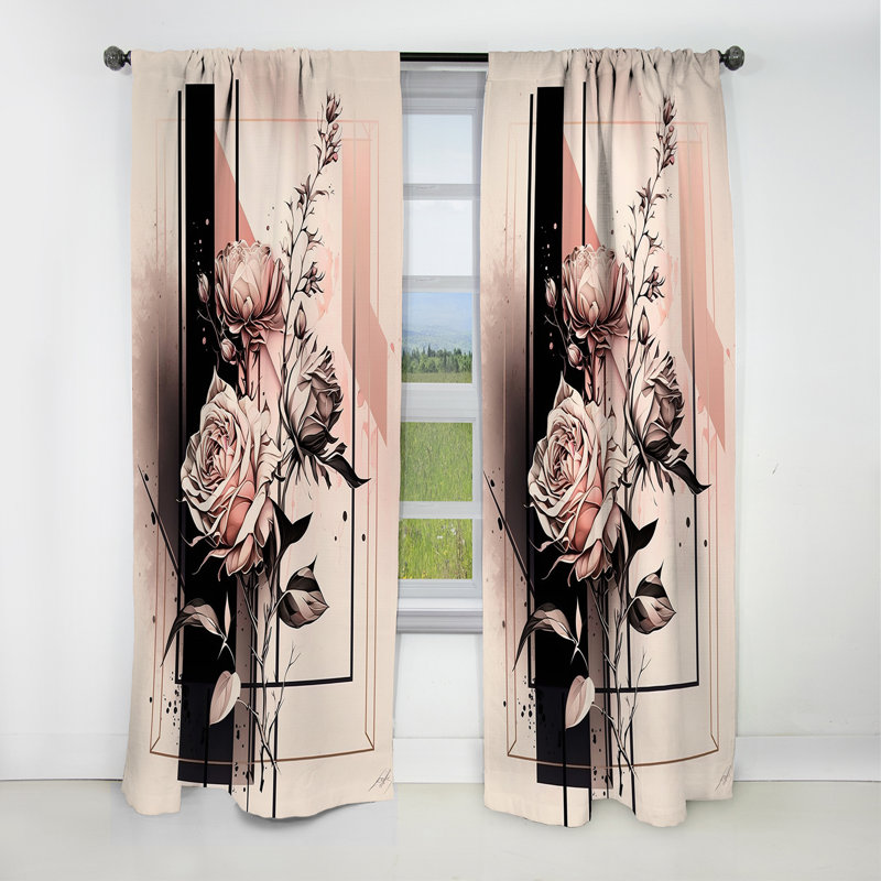 Seho - Rideau occultant à motif floral rose - 1 panneau, L 52 po x L 108 po