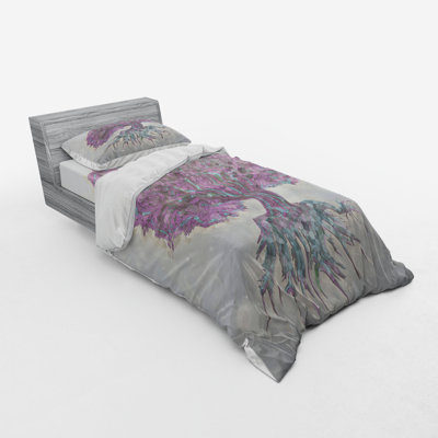 Ensemble de housse de couette moderne et contemporaine en microfibre grise / mauve