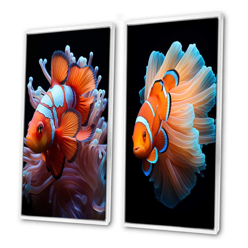 Portrait de poisson clown orange - ensemble de 2 décorations murales corail sous l'eau, H 40 po x l 41 po