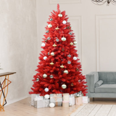 6 pi Arbre de Noël artificiel rouge avec 300 lumières DEL
