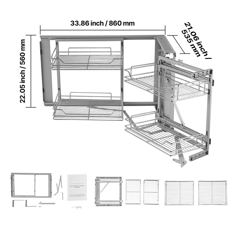 Panier d'armoire de cuisine à 2 niveaux et 4 tablettes