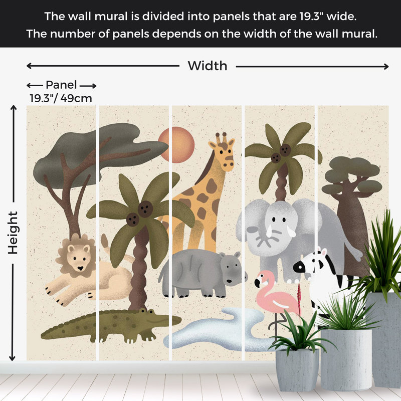 Adhésif mural pelez et collez, animaux de la jungle, L 55 po x l 77 po