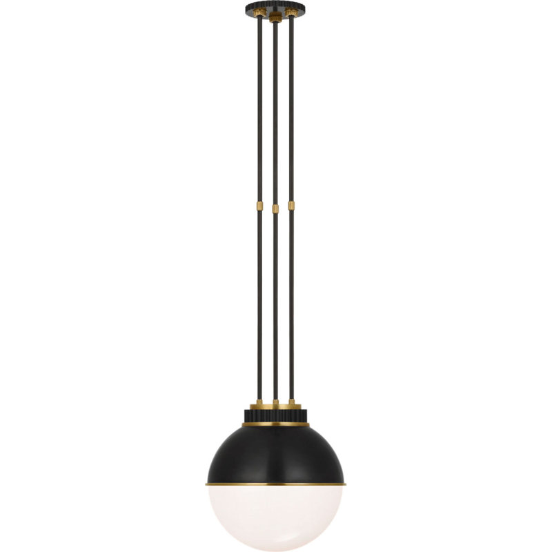 Cavill 12" Pendant with Hood and White Glass, Bronze/Natural Brass
