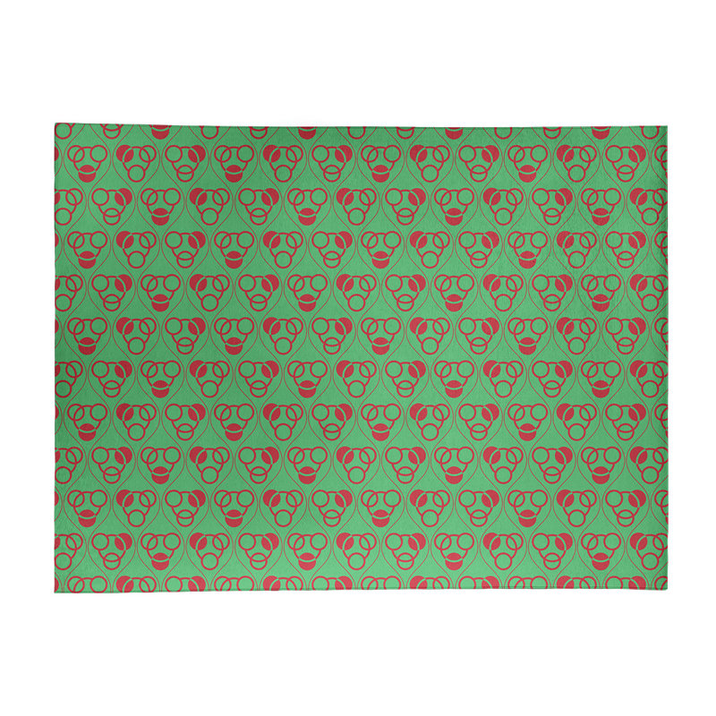 Tapis de zone rouge/vert fait main géométrique, Rectangle 8 pi x 10 pi