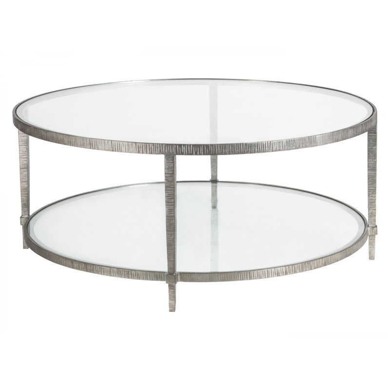 Silver Round Glass Cocktail Table with Iron Base