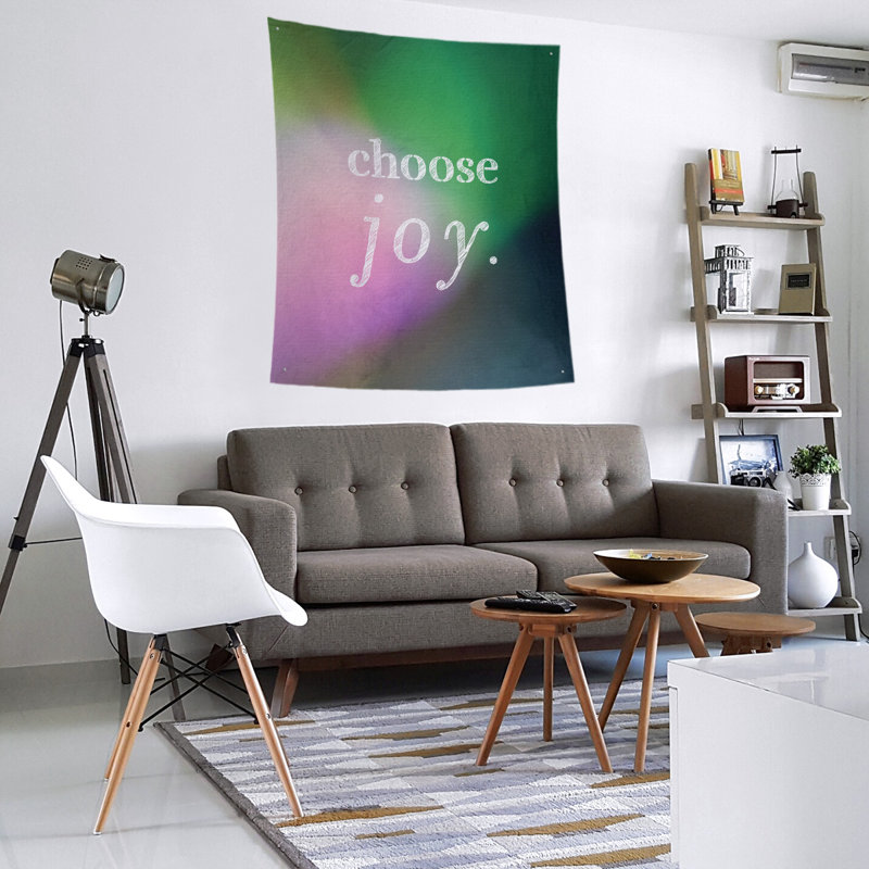 Tapisserie de polyester, choisir la joie citation, H 27,5 po x l 37,5 po, Rose / Vert