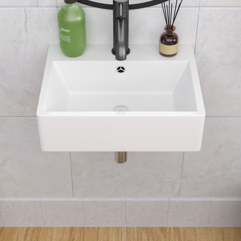 LEPUDAY 18'' White Ceramic Rectangular Bathroom Sink with Overflow