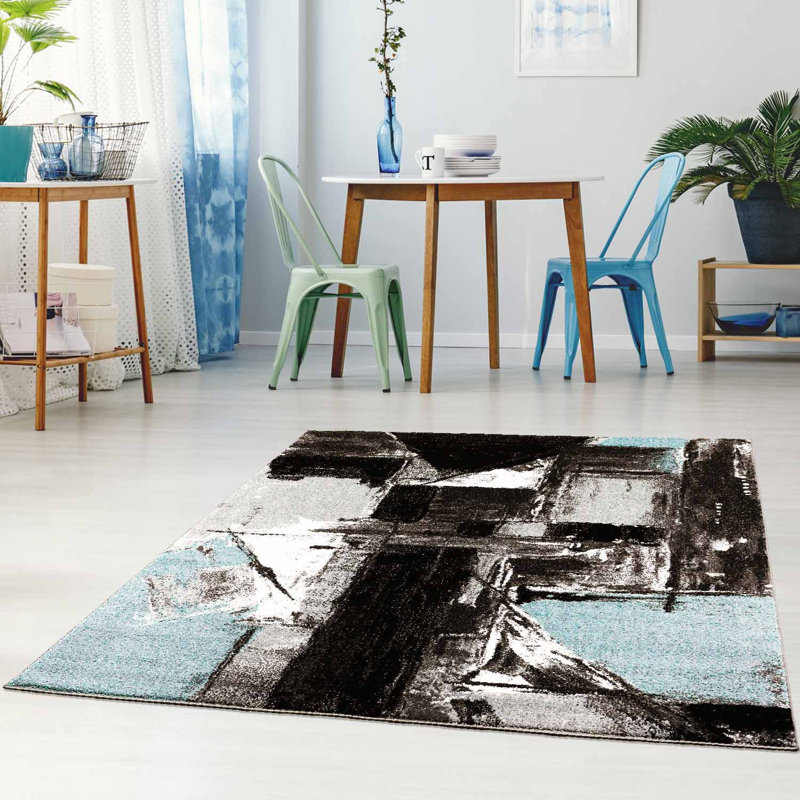 Tapis noir Abstract, Rectangle 3 pi 11 po x 5 pi 7 po