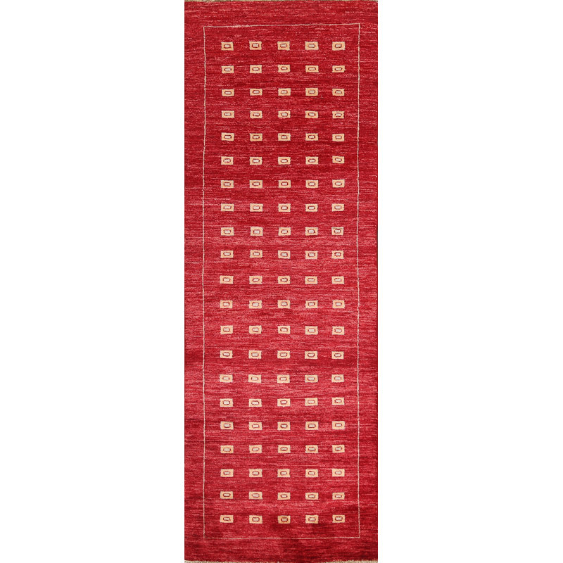 Gabbeh Kashkoli One-of-a-Kind 2'7" X 8'3" New Age Runner Wool Area Rug in Red