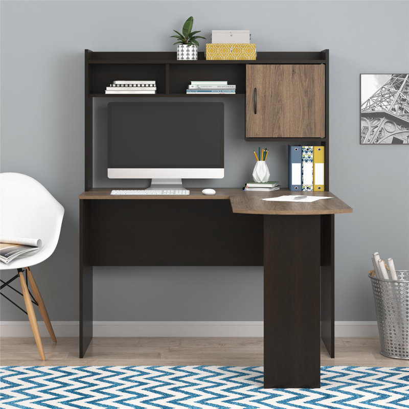 L-Shaped Computer Desk, Rustic Oak/Espresso