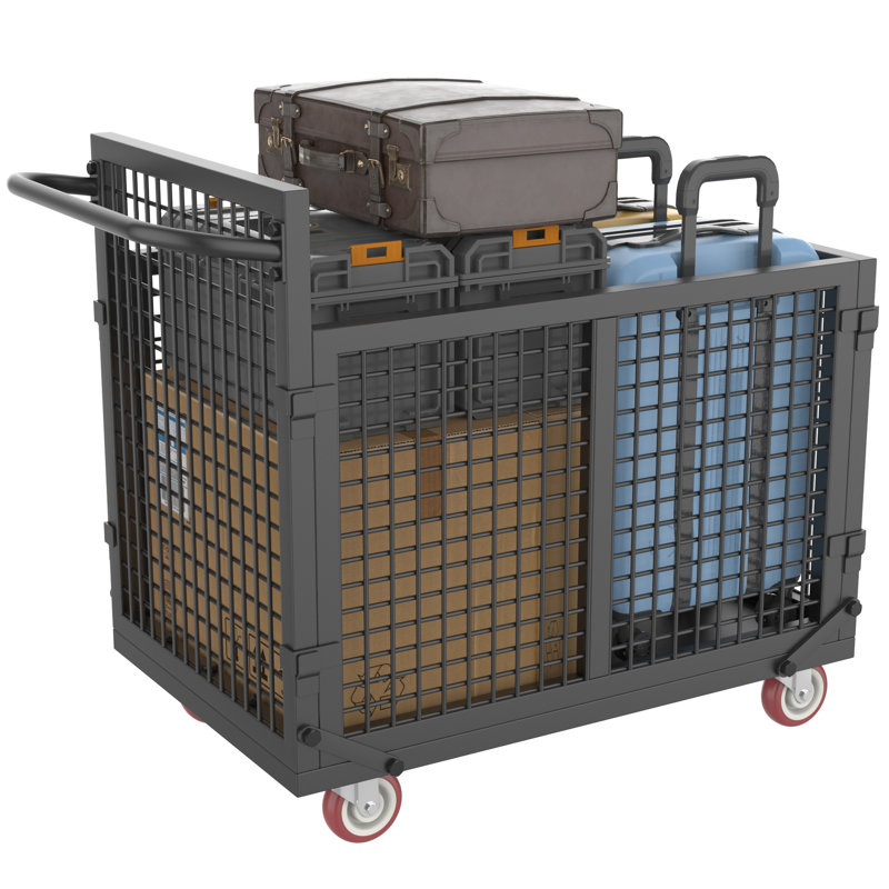 Chariot à plateforme avec cage, chariot à plateforme robuste 5 en 1 avec cage capacité de 2 200 lb., Noir satiné