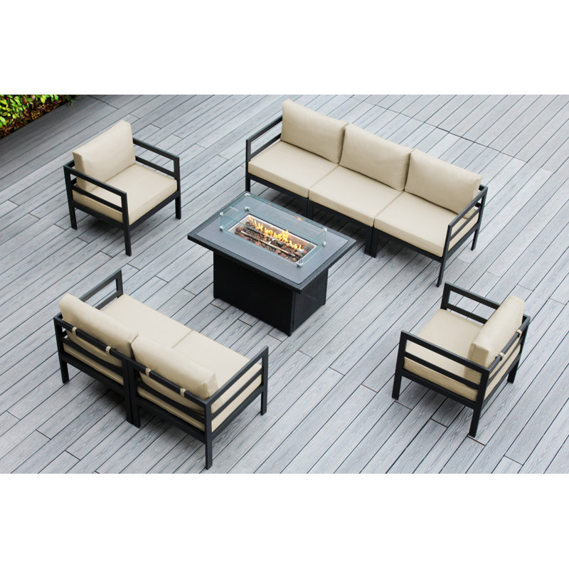Josmar 7 - Person Patio Conversation Set with Cushions, Sunbrella Antique Beige