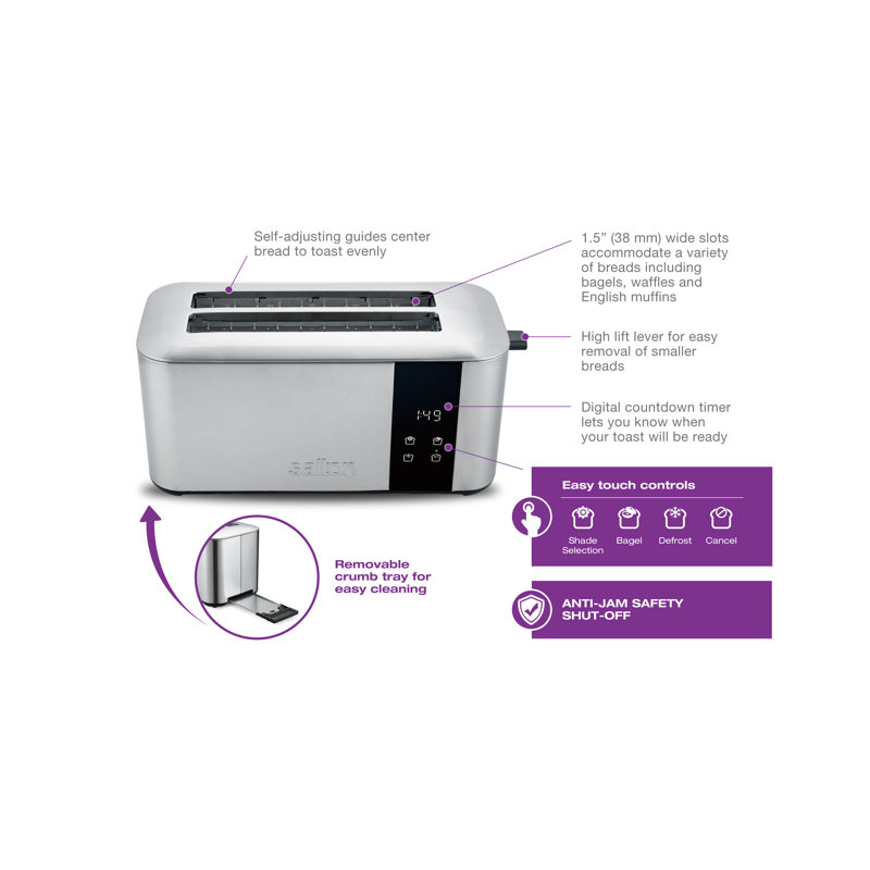 Salton Stainless Steel Digital 4-Slice Long Slot Toaster