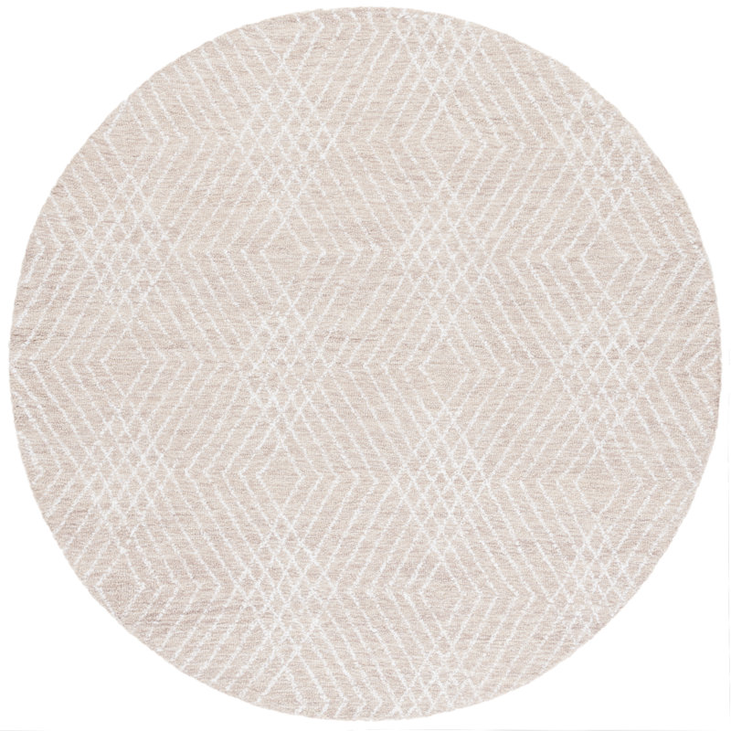 Sabrinia Abstract Hand Tufted Wool/Chenil/Cotton Abstract Rug in Beige/Ivory, Round 6'