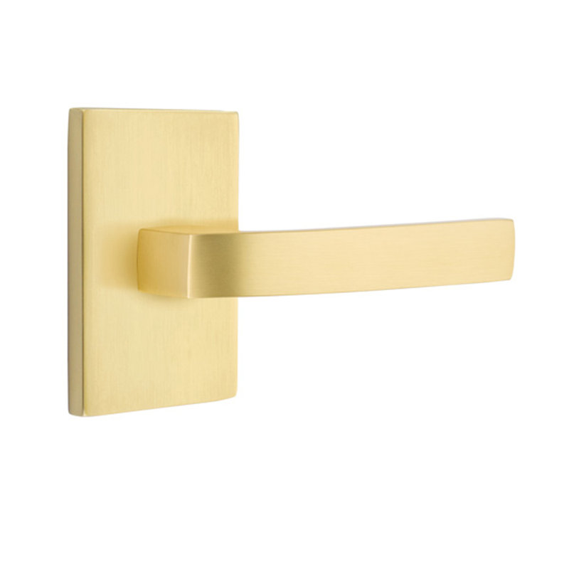 Poignée de porte avec rosette Breslin, Droite, Laiton satiné