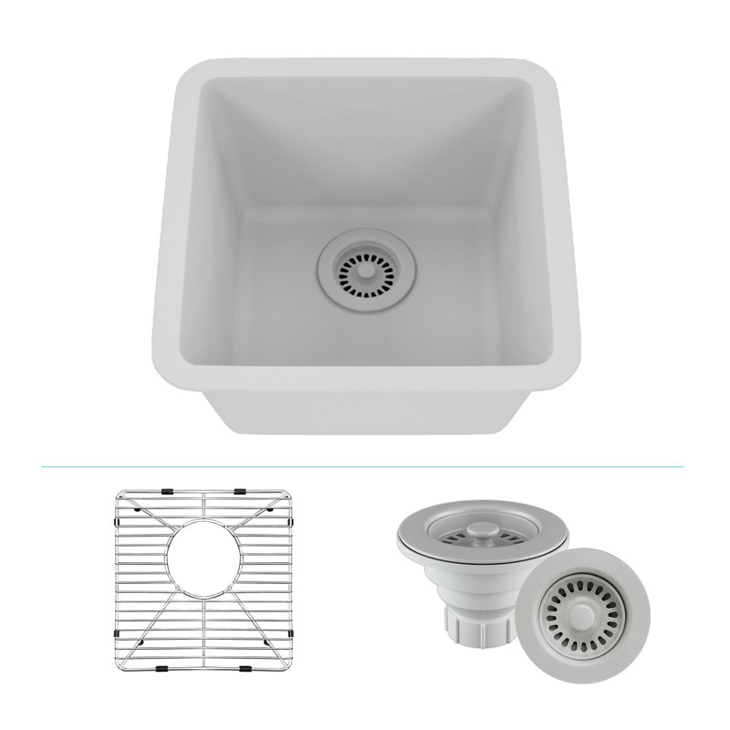 15" x 15" Quartz Kitchen Sink, Single Bowl Sink, Drop-in Sink, Undermount Sink, Granite Kitchen Sink, White