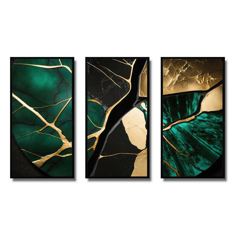 «Abstract Geode Gold I», reproduction de 3 pièces, Noir, H 28 po x l 36 po x P 1 po