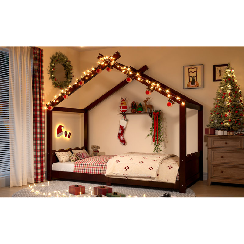 Enchanteur lits simples en bois massif, cadre de maison espresso pour enfants