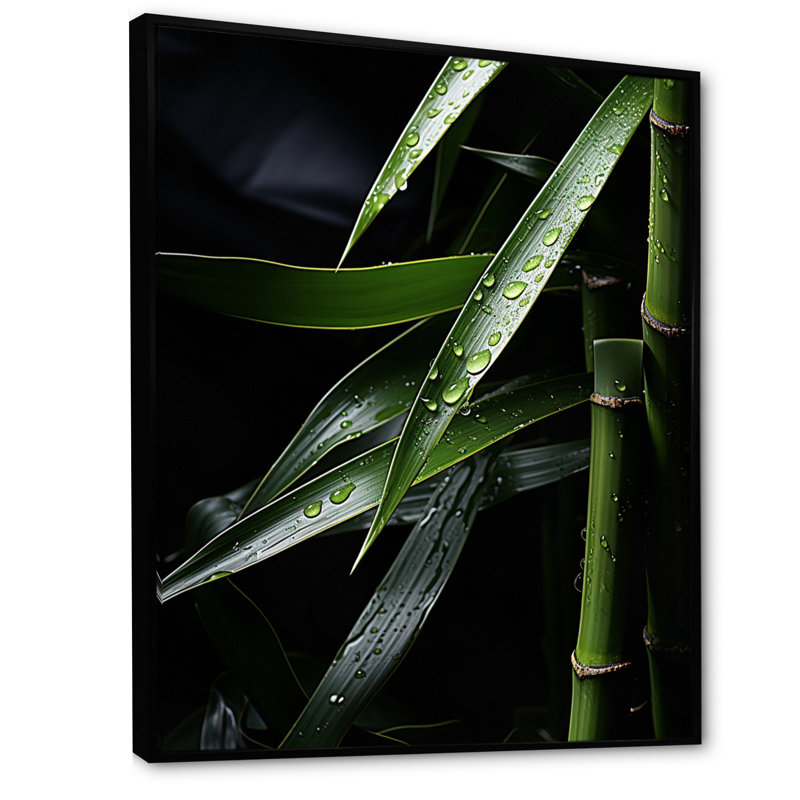 Ingileif vert bambou et noir sur toile, H 20 po x l 12 po x P 1 po, Cadre flottant noir
