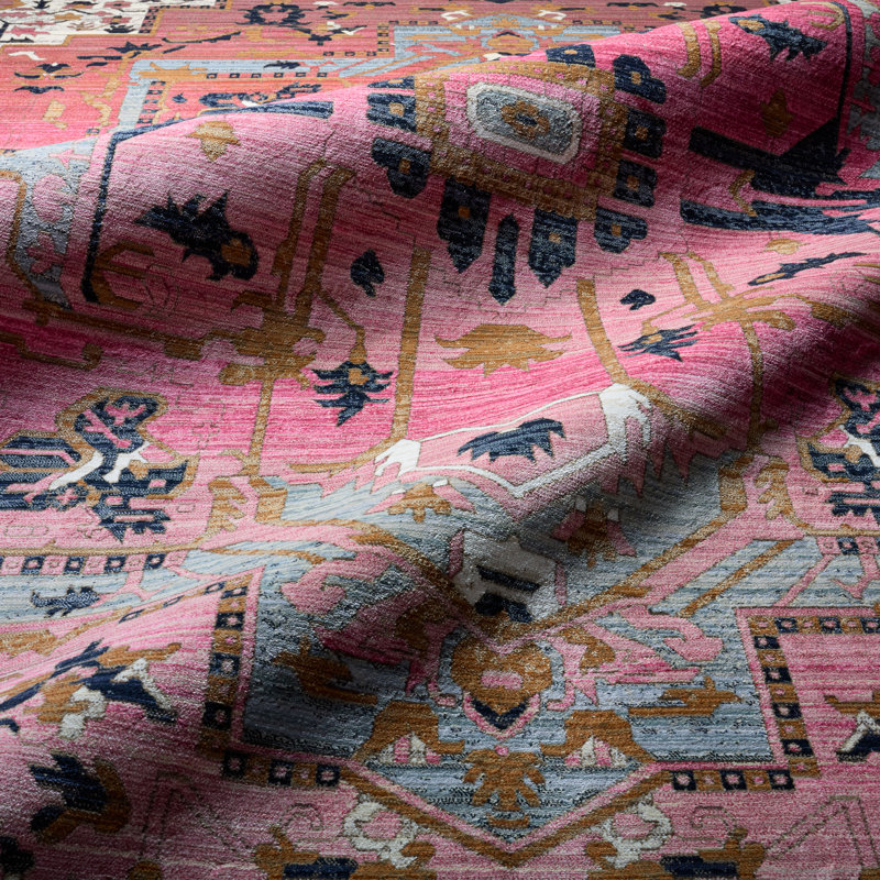 Tapis d'intérieur rose / bleu Finnuala, Rectangle 9 pi x 12 pi 11 po