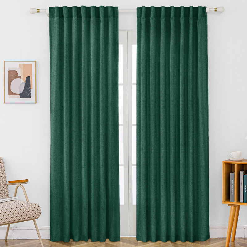 Paire de rideaux semi-transparents en lin mélangé Toyoko, L 52 po x L 96 po, Vert forêt