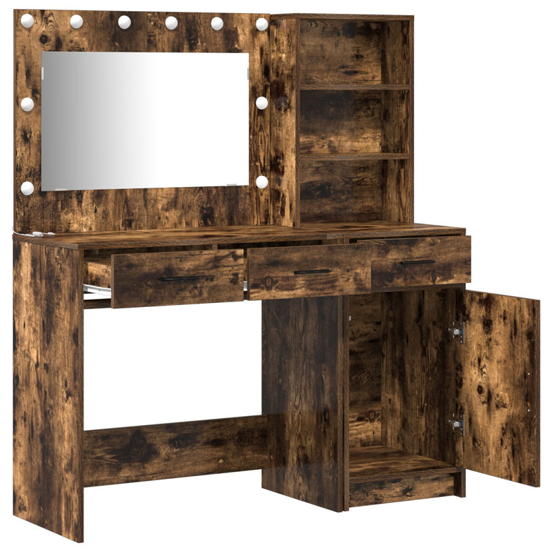 Set Of 2 Engineered Wood Dressing Table, Smoked Oak