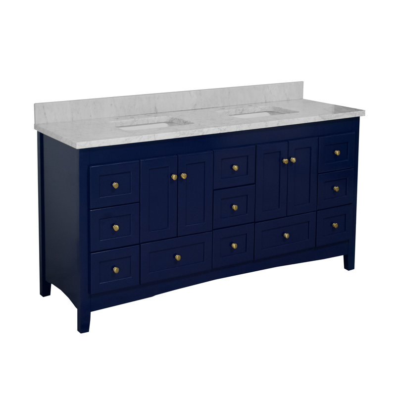 Ensemble de meuble-lavabo double 72 po Edber, Bleu royal, Marbre de Carrare