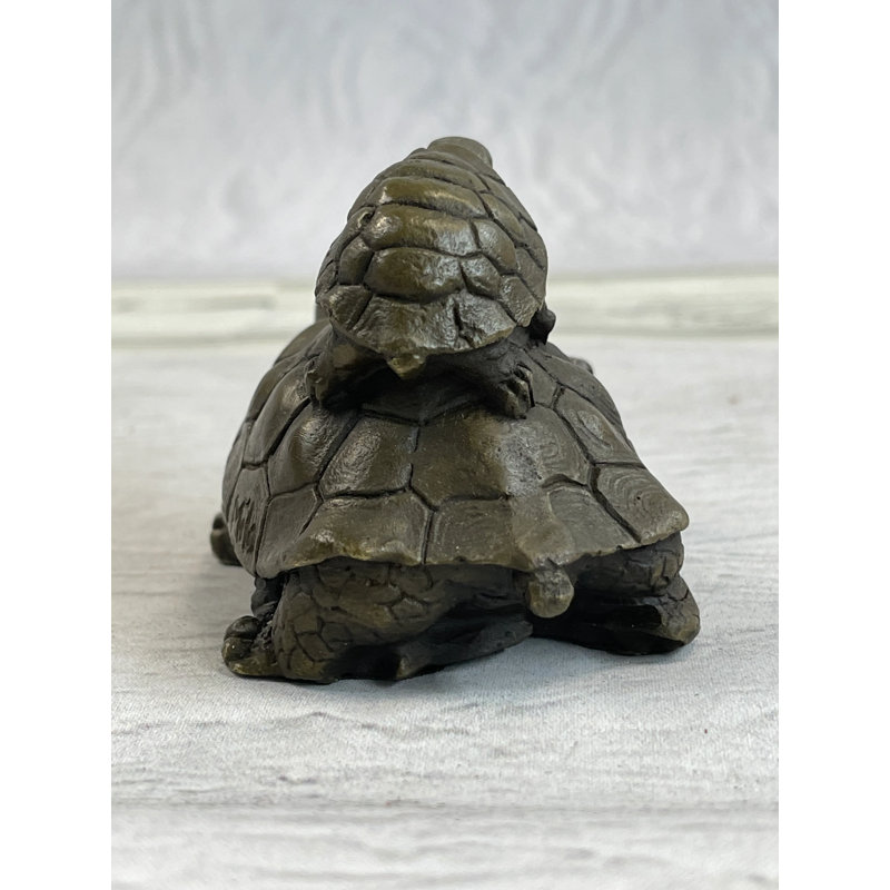 Bronze Mother Turtle with Baby Hatchling Sea Statue