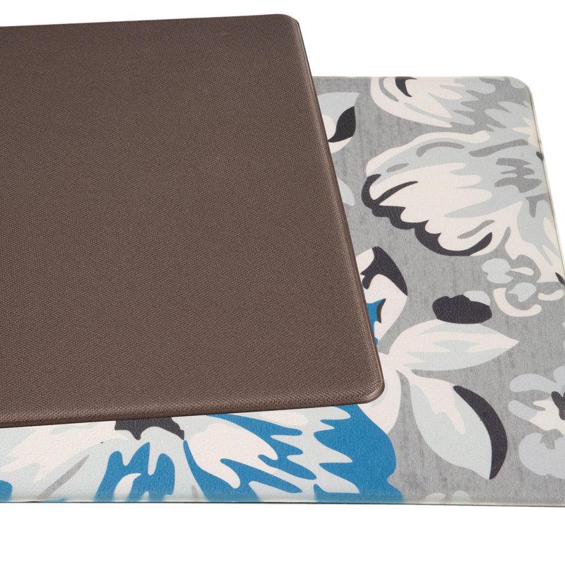 Blue and Gray Floral Anti-Fatigue Kitchen Mat