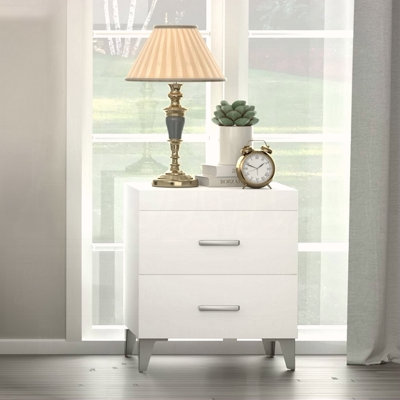 Table de chevet moderne et contemporaine avec 2 tiroirs et pieds en métal 1Pc