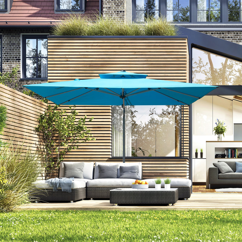 Parasol en porte-à-faux rectangulaire 9 pi x 11 pi avec mât central (base non incluse), Bleu lac