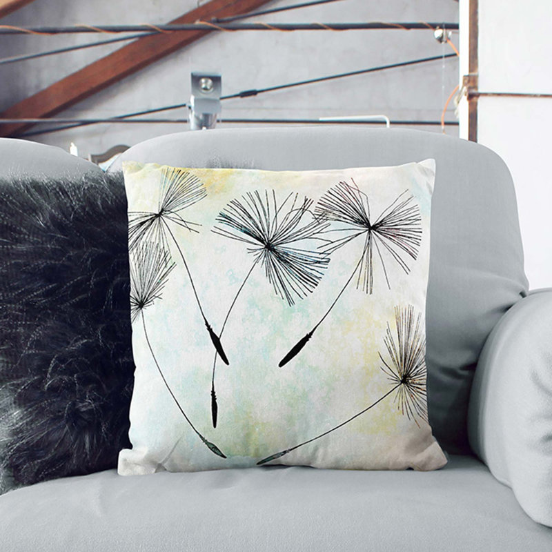 Dandelion Seeds In Abstract Square Throw Cushion, White, 40cm H x 40cm W x 15cm D