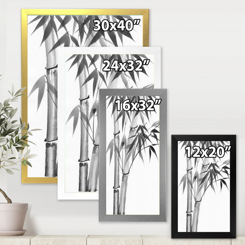 Bambou monochrome rétro - peinture sur toile, H 32 po x l 24 po x 1,5 po, Toile blanche encadrée
