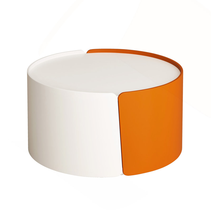 Modern Round Nesting Coffee Table With Extendable Sliding Table Top, Antique White/Orange