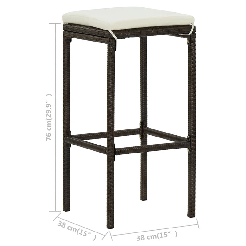 White Steel Bar Stool with Brown Poly Rattan Cushions, Set of 2