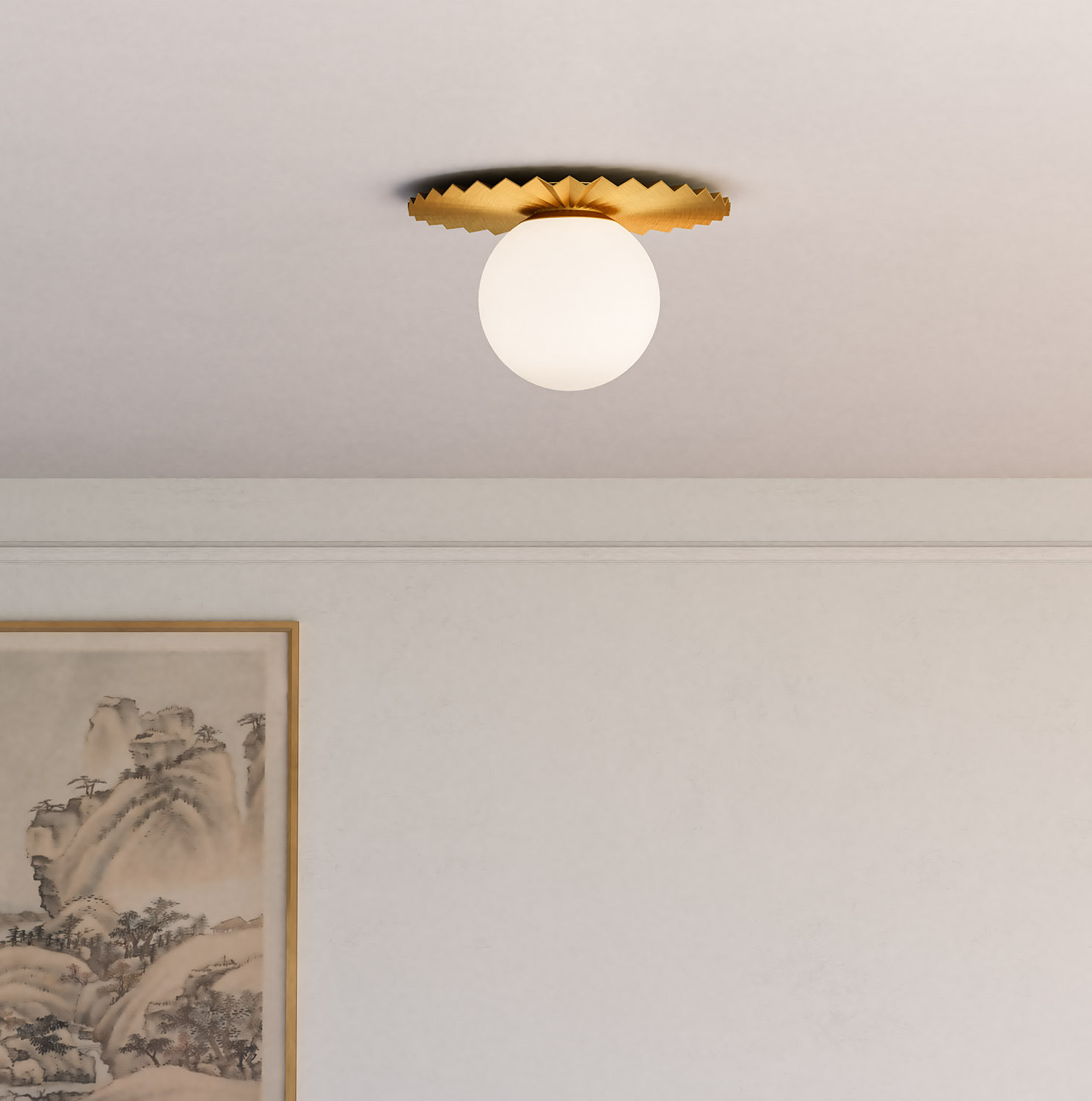 Laki Single Light Glass Flush Mount, 8.63" H x 13.88" W x 13.88" D, Brushed Gold