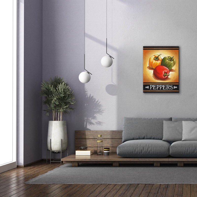«Market Sign Peppers» par Cathy Horvath-Buchanan, art mural sur toile, H 34 po x l 26 po x P 1,5 po