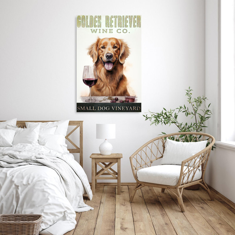 Impression sur toile, Golden Retriever Wine Co, H 36 po x l 24 po x P 1,25 po
