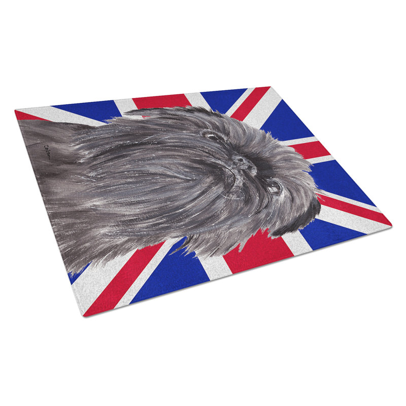 Planche à découper en verre de griffon bruxellois à bruxelles avec drapeau anglais britannique Union Jack
