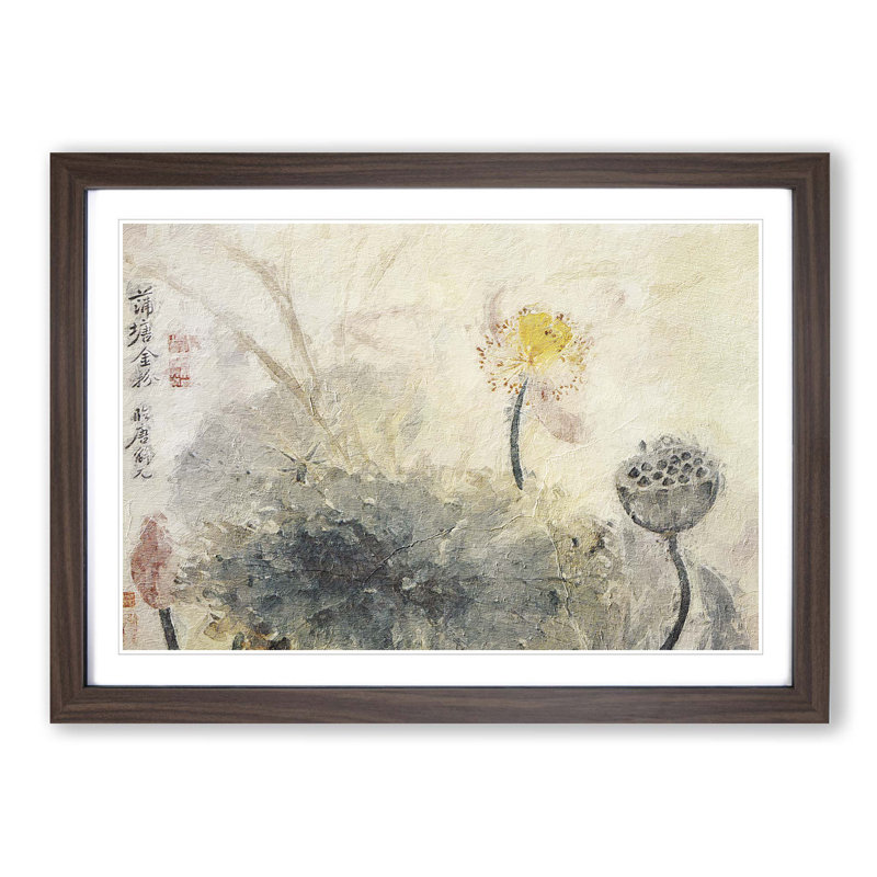 Lotus Flower by Yun Shouping - Picture Frame Painting Print, 27cm H x 36cm W x 2cm D, Walnut Framed