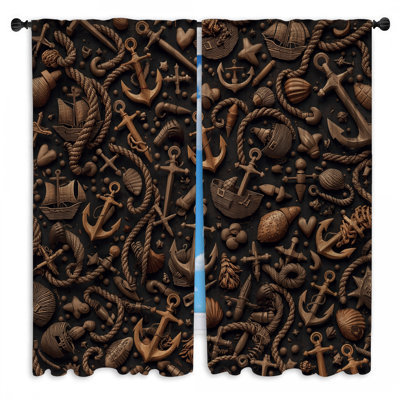 Nautical Anchors Ropes Window Curtains Nautical Sheer & Room Darkening - 2 Panels