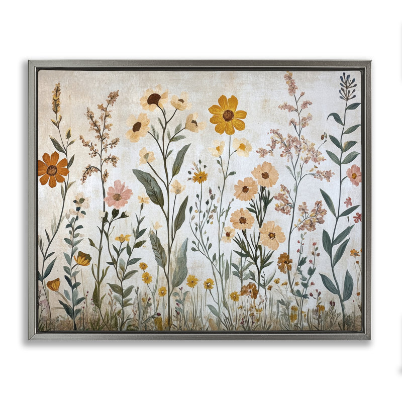 Cadre flottant Growing Tall Wildflowers, design par Petal Prints Design, H 25 po x l 31 po, Cadre flottant gris lustré