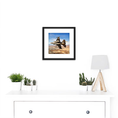 Bloker Military USA F-16 Fighter Jet Over Las Vegas 1 Piece Single Picture Frame Wall Art