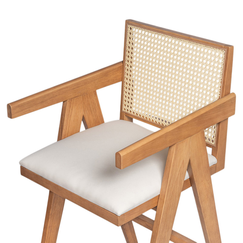 Hassan 27’’ Rubberwood Counter Stools With Cane Webbing, Cream/Natural