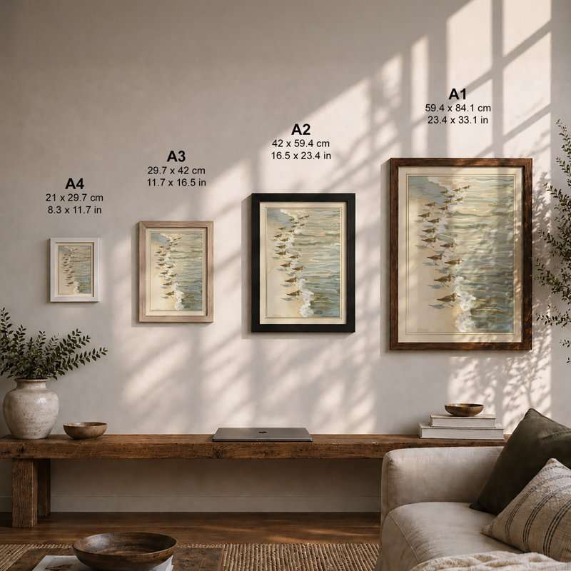 Beach Swimmers Coastal - Print, Walnut, A1 - 84.1 x 59.4 cm