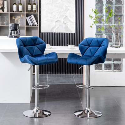 Blue Diamond Velvet Swivel Adjustable 2 - Comfort Mid-Back Polished Disk Base & Footrest , 2 Pieces And Height, Cushioning