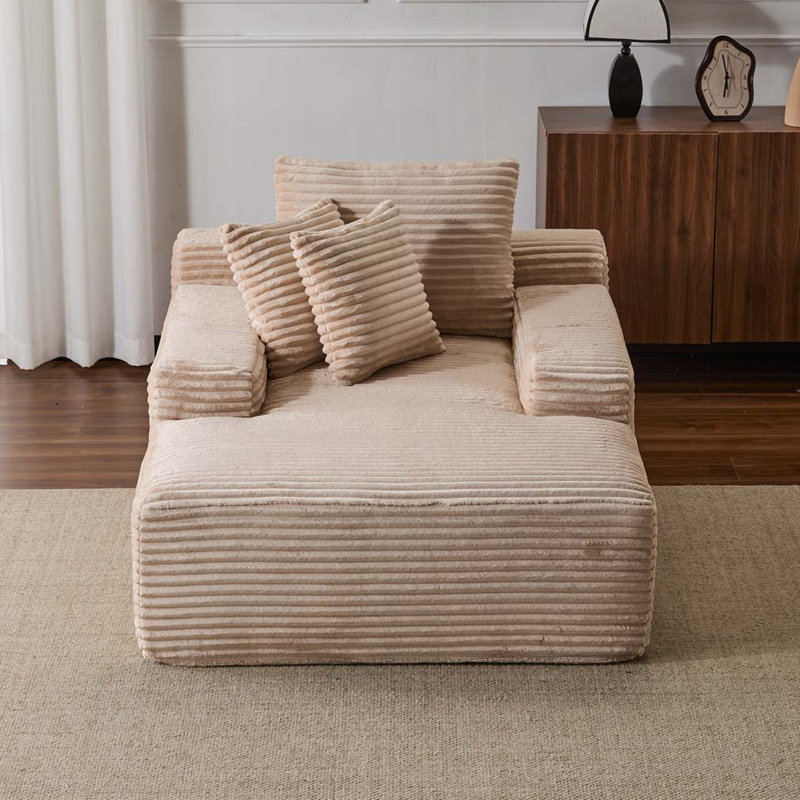 Très grande chaise longue en velours côtelé Corduroy avec 3 coussins décoratifs et accoudoirs larges, aucun assemblage requis
